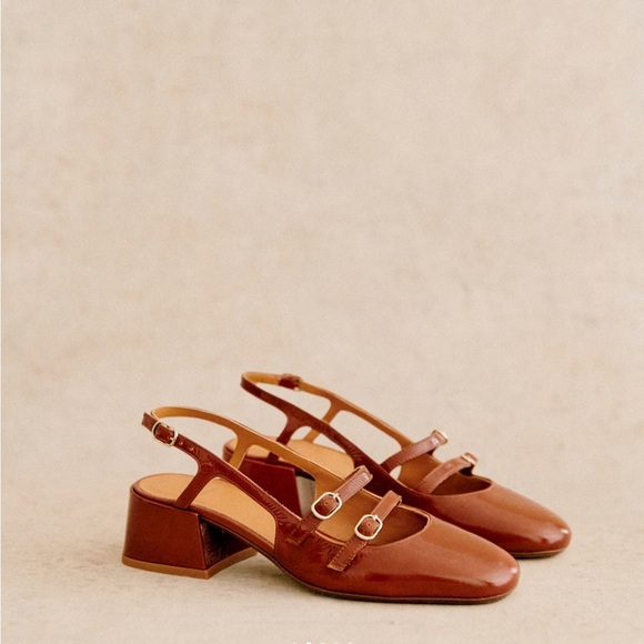 Sezane Brown Heeled Slingback Shoes - Picture 1 of 4